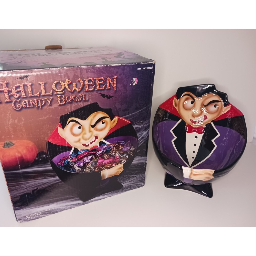 Vampire Halloween Candy Bowl Ceramic Candy Chip Bowl With Box Count Dracula